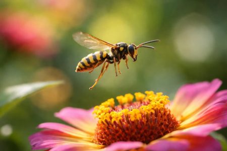 guepe-fleur-arriere-plan-flou