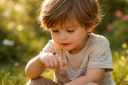 enfant-coccinelle-jardin-flou