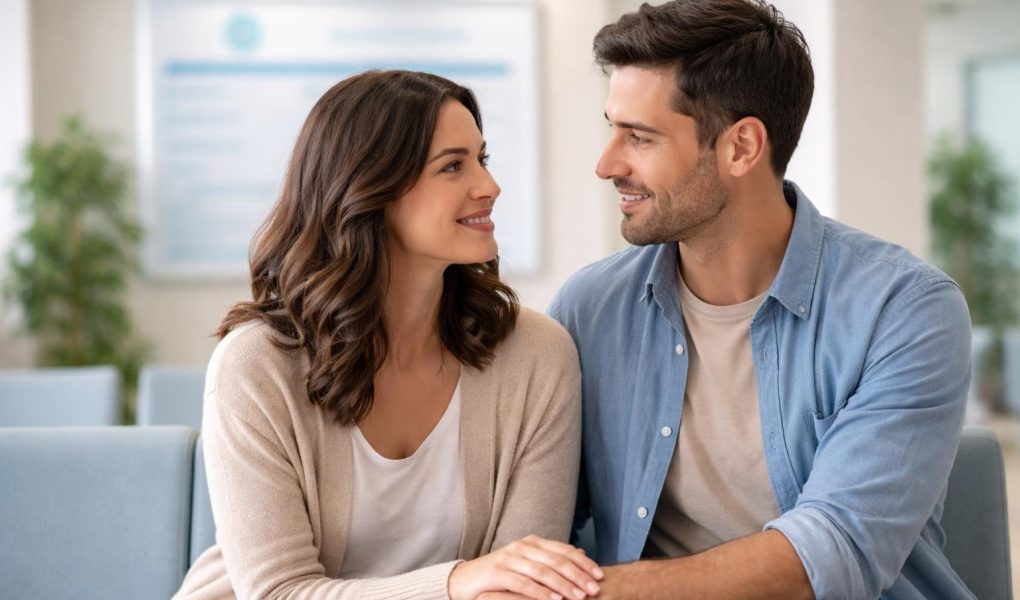 couple-salle-attente-clinique-moderne