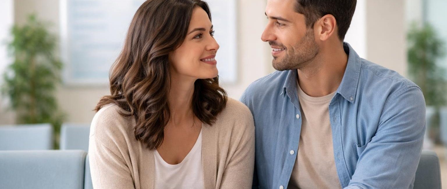 couple-salle-attente-clinique-moderne